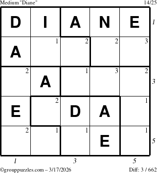 The grouppuzzles.com Medium Diane puzzle for Tuesday March 17, 2026 with all 3 steps marked