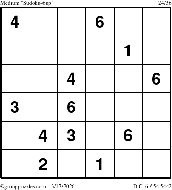 The grouppuzzles.com Medium Sudoku-6up puzzle for Tuesday March 17, 2026