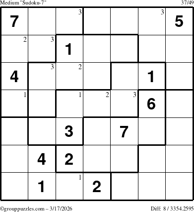 The grouppuzzles.com Medium Sudoku-7 puzzle for Tuesday March 17, 2026 with the first 3 steps marked