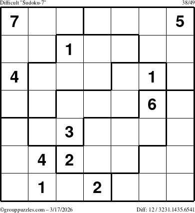 The grouppuzzles.com Difficult Sudoku-7 puzzle for Tuesday March 17, 2026