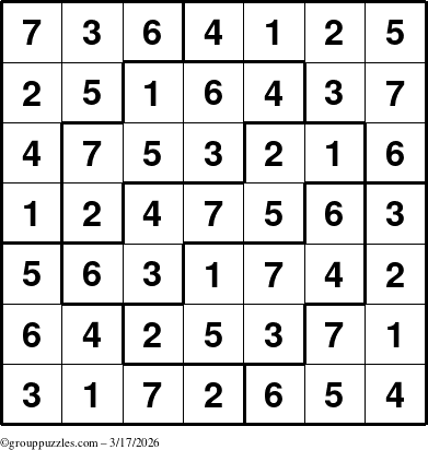 The grouppuzzles.com Answer grid for the Sudoku-7 puzzle for Tuesday March 17, 2026