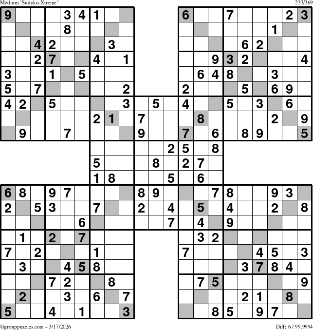 The grouppuzzles.com Medium Sudoku-Xtreme puzzle for Tuesday March 17, 2026