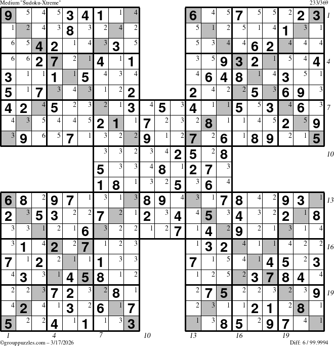 The grouppuzzles.com Medium Sudoku-Xtreme puzzle for Tuesday March 17, 2026, suitable for printing, with all 6 steps marked