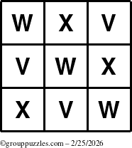 The grouppuzzles.com Answer grid for the TicTac-VWX puzzle for Wednesday February 25, 2026