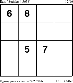 The grouppuzzles.com Easy Sudoku-4-5678 puzzle for Wednesday February 25, 2026