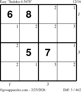 The grouppuzzles.com Easy Sudoku-4-5678 puzzle for Wednesday February 25, 2026, suitable for printing, with all 3 steps marked