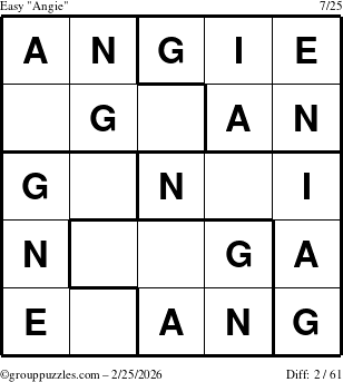 The grouppuzzles.com Easy Angie puzzle for Wednesday February 25, 2026