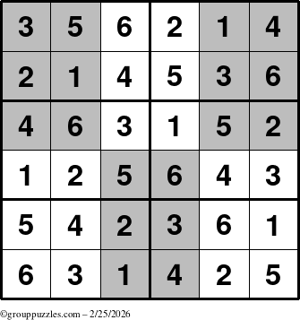 The grouppuzzles.com Answer grid for the SuperSudoku-Junior puzzle for Wednesday February 25, 2026