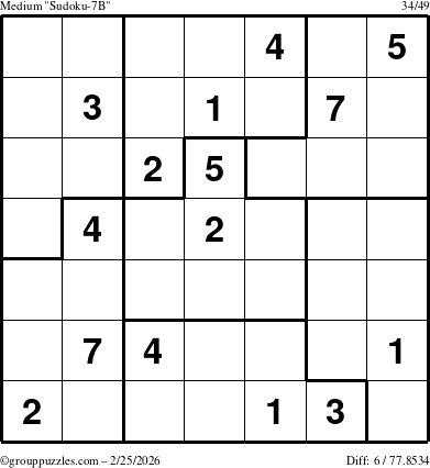 The grouppuzzles.com Medium Sudoku-7B puzzle for Wednesday February 25, 2026