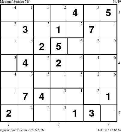 The grouppuzzles.com Medium Sudoku-7B puzzle for Wednesday February 25, 2026 with all 6 steps marked