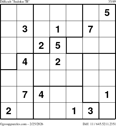 The grouppuzzles.com Difficult Sudoku-7B puzzle for Wednesday February 25, 2026