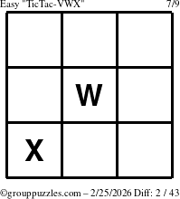 The grouppuzzles.com Easy TicTac-VWX puzzle for Wednesday February 25, 2026