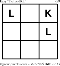 The grouppuzzles.com Easy TicTac-JKL puzzle for Sunday March 23, 2025