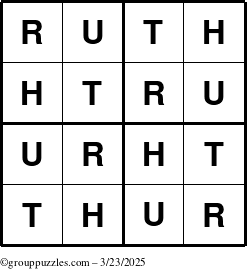 The grouppuzzles.com Answer grid for the Ruth puzzle for Sunday March 23, 2025