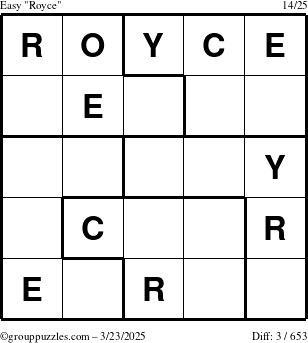 The grouppuzzles.com Easy Royce puzzle for Sunday March 23, 2025