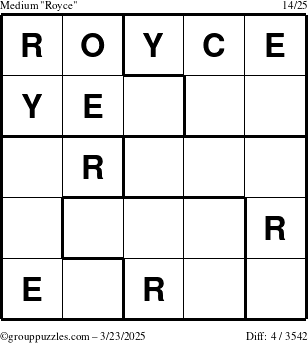 The grouppuzzles.com Medium Royce puzzle for Sunday March 23, 2025