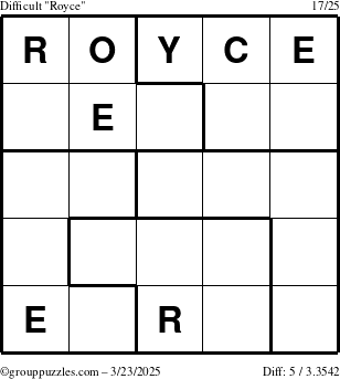 The grouppuzzles.com Difficult Royce puzzle for Sunday March 23, 2025