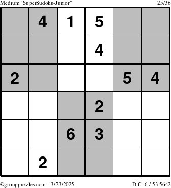 The grouppuzzles.com Medium SuperSudoku-Junior puzzle for Sunday March 23, 2025