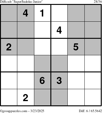 The grouppuzzles.com Difficult SuperSudoku-Junior puzzle for Sunday March 23, 2025