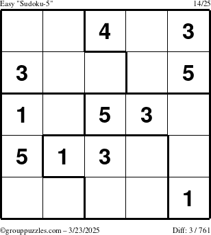 The grouppuzzles.com Easy Sudoku-5 puzzle for Sunday March 23, 2025
