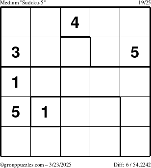 The grouppuzzles.com Medium Sudoku-5 puzzle for Sunday March 23, 2025