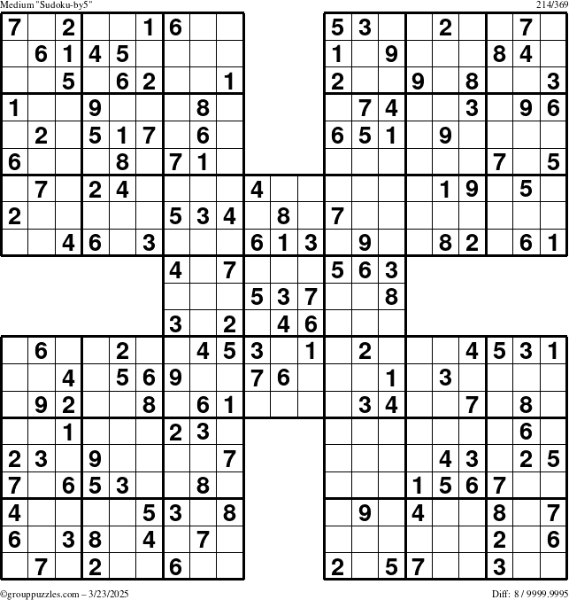 The grouppuzzles.com Medium Sudoku-by5 puzzle for Sunday March 23, 2025