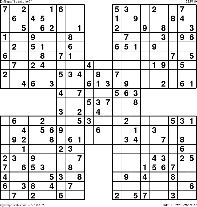 The grouppuzzles.com Difficult Sudoku-by5 puzzle for Sunday March 23, 2025