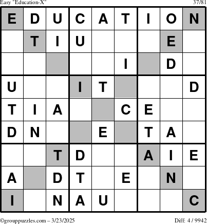 The grouppuzzles.com Easy Education-X puzzle for Sunday March 23, 2025