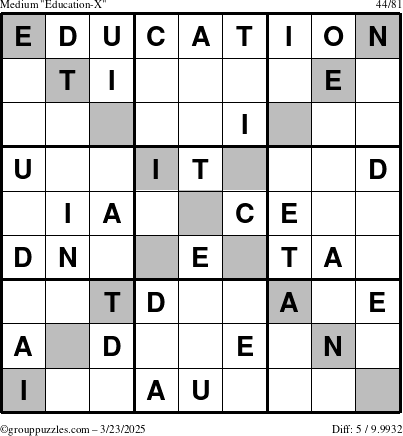 The grouppuzzles.com Medium Education-X puzzle for Sunday March 23, 2025