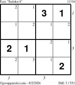 The grouppuzzles.com Easy Sudoku-4 puzzle for Sunday August 2, 2026 with all 3 steps marked