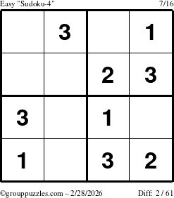The grouppuzzles.com Easy Sudoku-4 puzzle for Saturday February 28, 2026