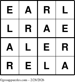 The grouppuzzles.com Answer grid for the Earl puzzle for Saturday February 28, 2026