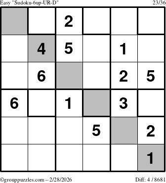 The grouppuzzles.com Easy Sudoku-6up-UR-D puzzle for Saturday February 28, 2026