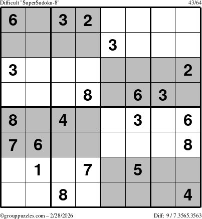 The grouppuzzles.com Difficult SuperSudoku-8 puzzle for Saturday February 28, 2026