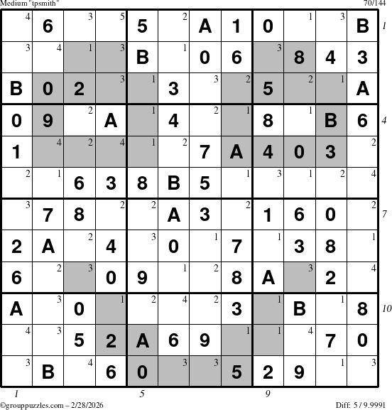 The grouppuzzles.com Medium tpsmith puzzle for Saturday February 28, 2026 with all 5 steps marked