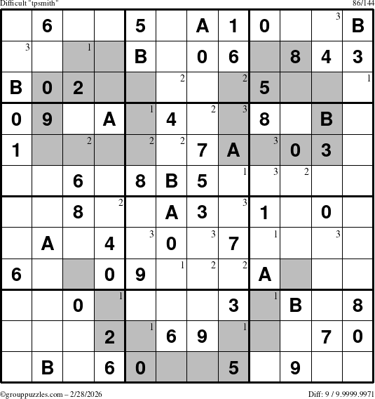 The grouppuzzles.com Difficult tpsmith puzzle for Saturday February 28, 2026 with the first 3 steps marked