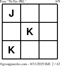 The grouppuzzles.com Easy TicTac-JKL puzzle for Sunday August 31, 2025