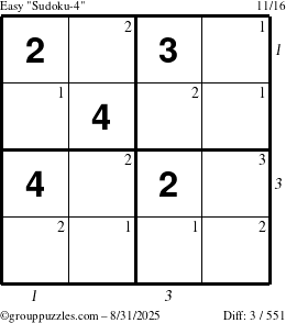 The grouppuzzles.com Easy Sudoku-4 puzzle for Sunday August 31, 2025 with all 3 steps marked