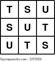 The grouppuzzles.com Answer grid for the TicTac-STU puzzle for Thursday February 5, 2026