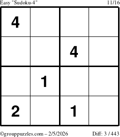 The grouppuzzles.com Easy Sudoku-4 puzzle for Thursday February 5, 2026