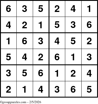 The grouppuzzles.com Answer grid for the Sudoku-Junior puzzle for Thursday February 5, 2026