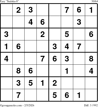 The grouppuzzles.com Easy Sudoku-8 puzzle for Thursday February 5, 2026