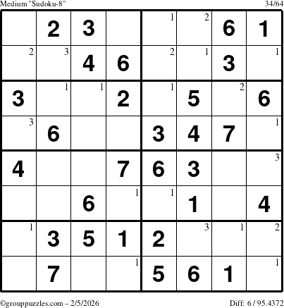 The grouppuzzles.com Medium Sudoku-8 puzzle for Thursday February 5, 2026 with the first 3 steps marked