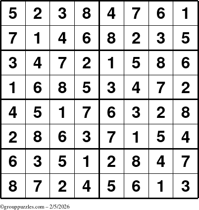 The grouppuzzles.com Answer grid for the Sudoku-8 puzzle for Thursday February 5, 2026