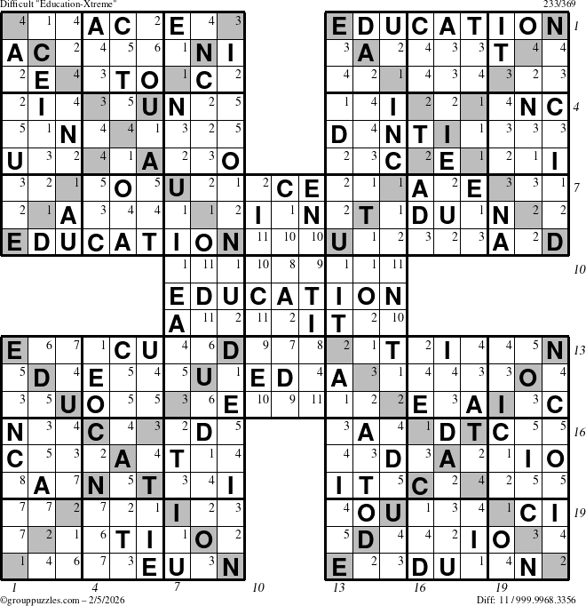 The grouppuzzles.com Difficult Education-Xtreme puzzle for Thursday February 5, 2026 with all 11 steps marked