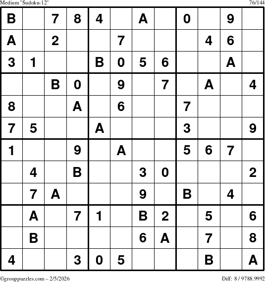 The grouppuzzles.com Medium Sudoku-12 puzzle for Thursday February 5, 2026