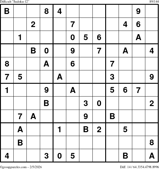 The grouppuzzles.com Difficult Sudoku-12 puzzle for Thursday February 5, 2026