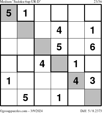 The grouppuzzles.com Medium Sudoku-6up-UR-D puzzle for Saturday March 9, 2024