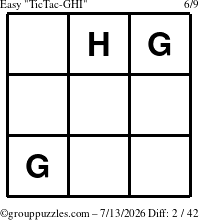 The grouppuzzles.com Easy TicTac-GHI puzzle for Monday July 13, 2026
