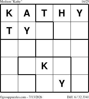 The grouppuzzles.com Medium Kathy puzzle for Monday July 13, 2026
